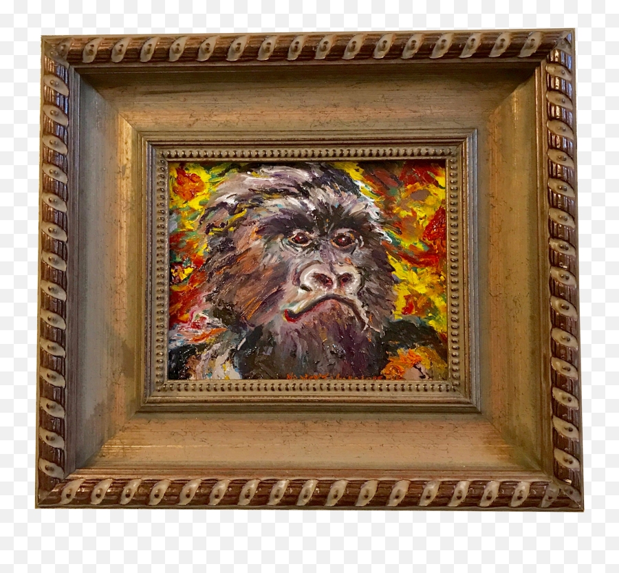 Gorilla Ape Original Oil Painting Signed Artwork - Picture Frame Emoji,Paintings With Emotions
