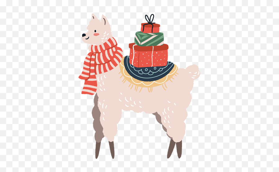 Cute Christmas Llama With Gifts Illustration - Transparent Christmas Llama Png Emoji,Alpaca Msn Emoticon