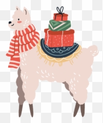 Cute Christmas Llama With Gifts Illustration - Transparent Christmas Llama Png Emoji,Alpaca Msn Emoticon