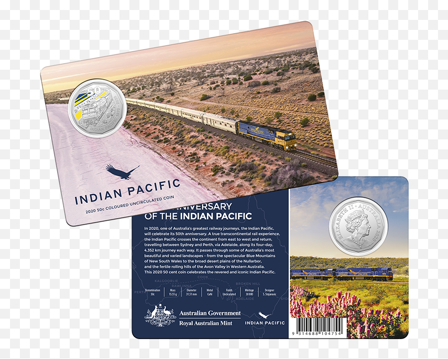 2020 50c 50th Anniversary Of The Indian Pacific Ra - Indian Pacific Coin Emoji,England Train France Emoji