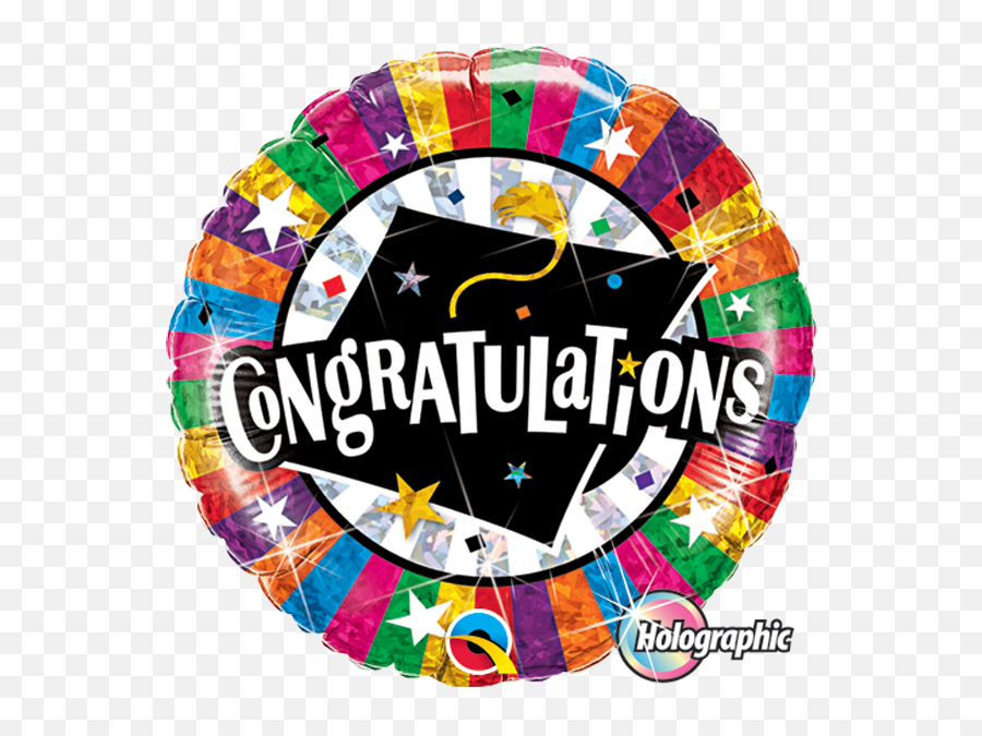 18 Congratulations Grad Cap Holographic Qualatex Foil - Congratulations Grad Balloons With Stars Emoji,Transparent Graduation Cap Emoji
