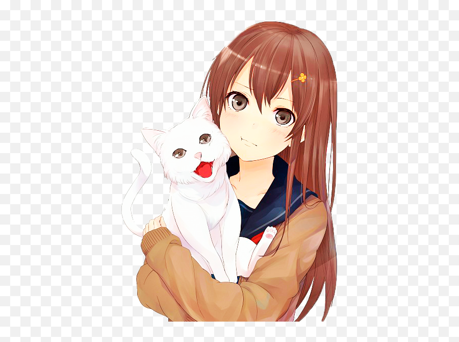 Pin - Anime Girl Brown Hair Brown Eyes With Cat Emoji,Nekomimi Emotion Ears