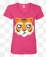 Tiger Face Emoji Ladiesu0027 V - Neck Tshirt U2013 Wind Vandy,Animal Prints Emoji