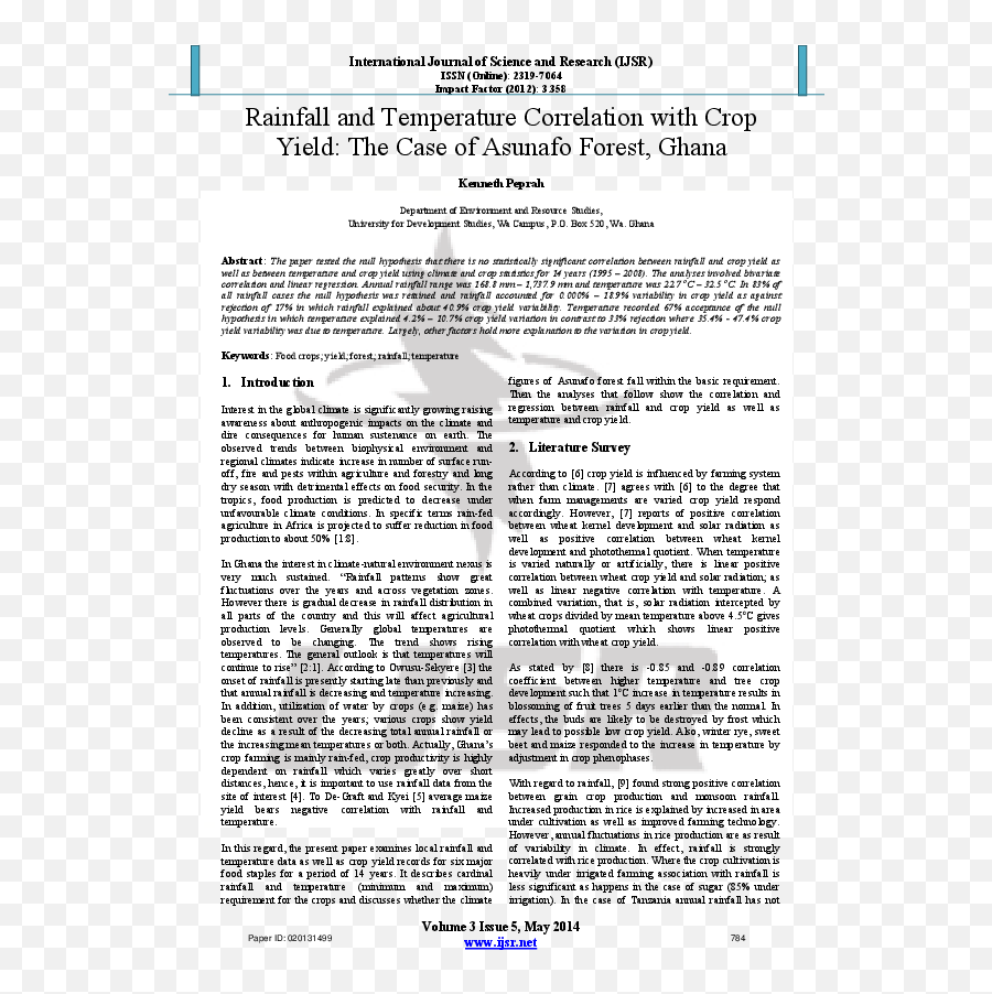 Pdf Rainfall And Temperature Correlation With Crop Yield - Document Emoji,Emotion R23 Kernel