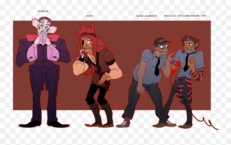 Fnaf Au Fanart Lineup Made By Maladjustedmike 2 Five Emoji,Schmidt Emoticons