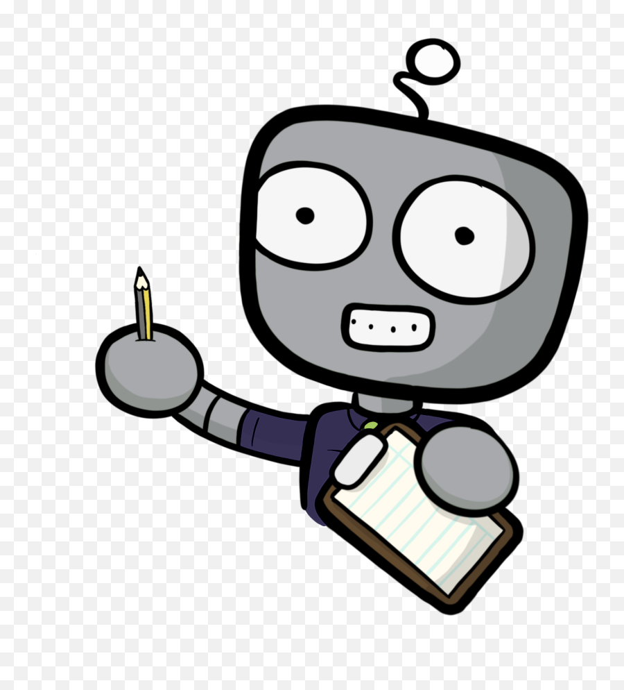 Robot Wearing Navy Blue And Holding A Pencil And Paper - Announcement Clipart Emoji,High Fiving Emoji