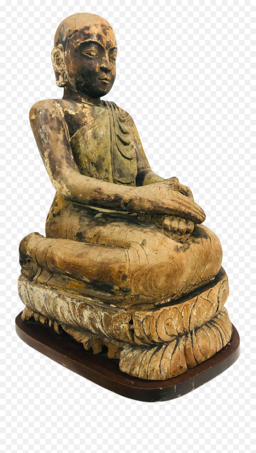 Antique Large Wood Buddhist Monk - Artifact Emoji,Emotion Monk Statue