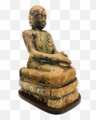 Antique Large Wood Buddhist Monk - Artifact Emoji,Emotion Monk Statue