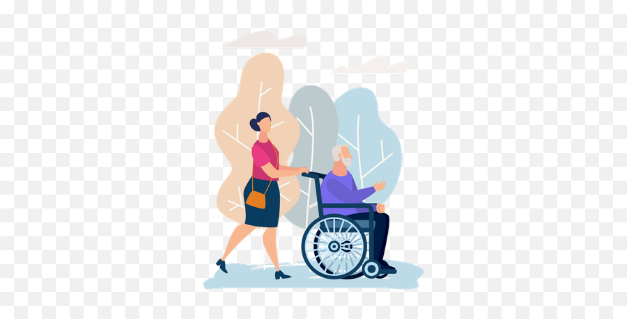 Best Premium Nurse Pushing Old Man On Wheel Chair To The Emoji,Doctor Emotion
