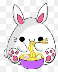 Kawaii Bunny Eating Noodles Clipart - Kawaii Funny Cute Gifs Emoji,Ramen Emoji