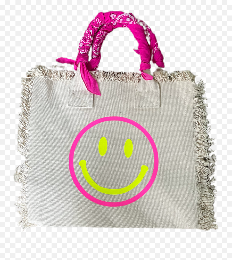 Pink Smiley Bandana Fringe Tote Bag - Happy Emoji,Pink Smiley Emoticon