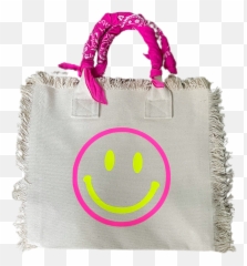 Pink Smiley Bandana Fringe Tote Bag - Happy Emoji,Pink Smiley Emoticon
