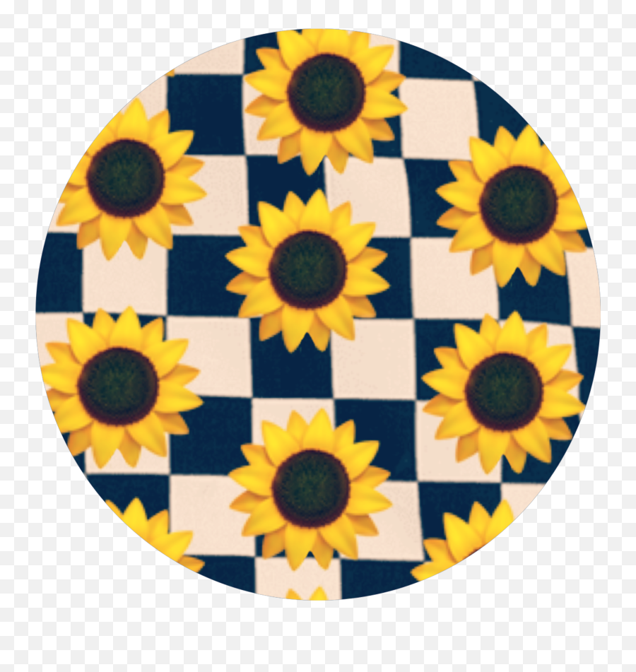 Sticker Flower Circle Sticker - Sunflowers With Grid Background Emoji,Sunflower Emoji