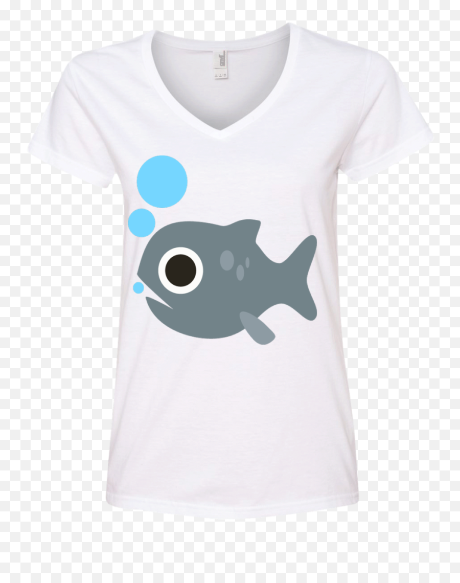 Fish Blowing Bubbles Emoji Ladies V - Fish Unicode,Dab Emoji T Shirt