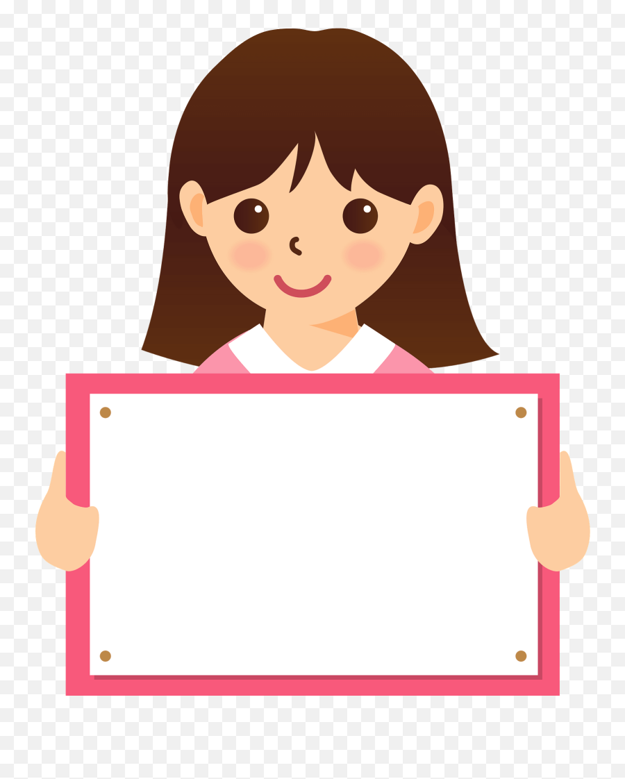 Girl Is Holding A Message Board Clipart - Cartoon Girl Holding Board Clipart Emoji,Smiley Emoticon Holding Good Blank Board