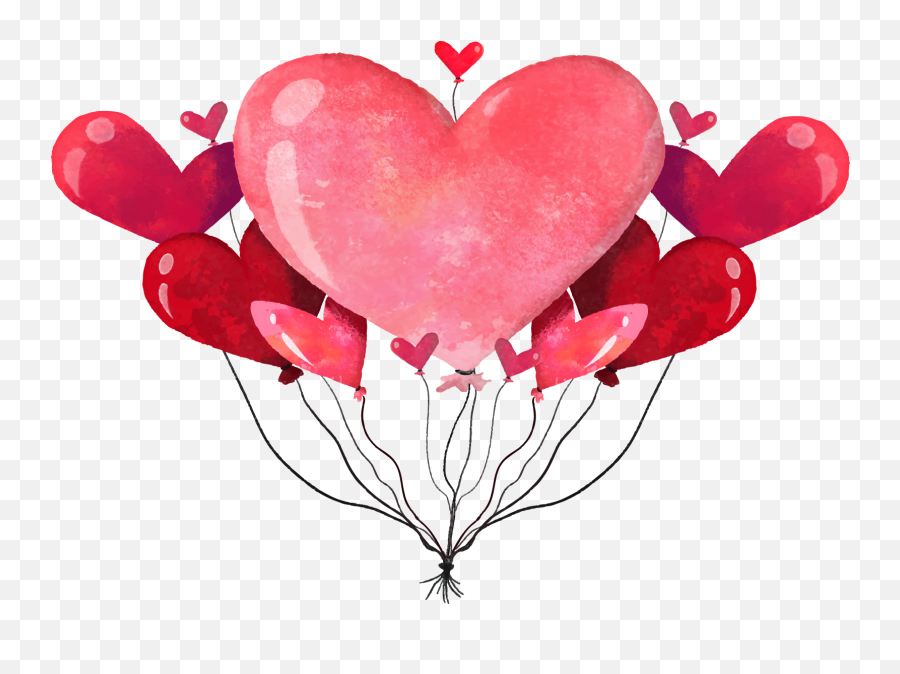 Heart Balloons Valentinesday Love - Watercolor Balloon Heart Vector Emoji,Emoji Heart Balloons