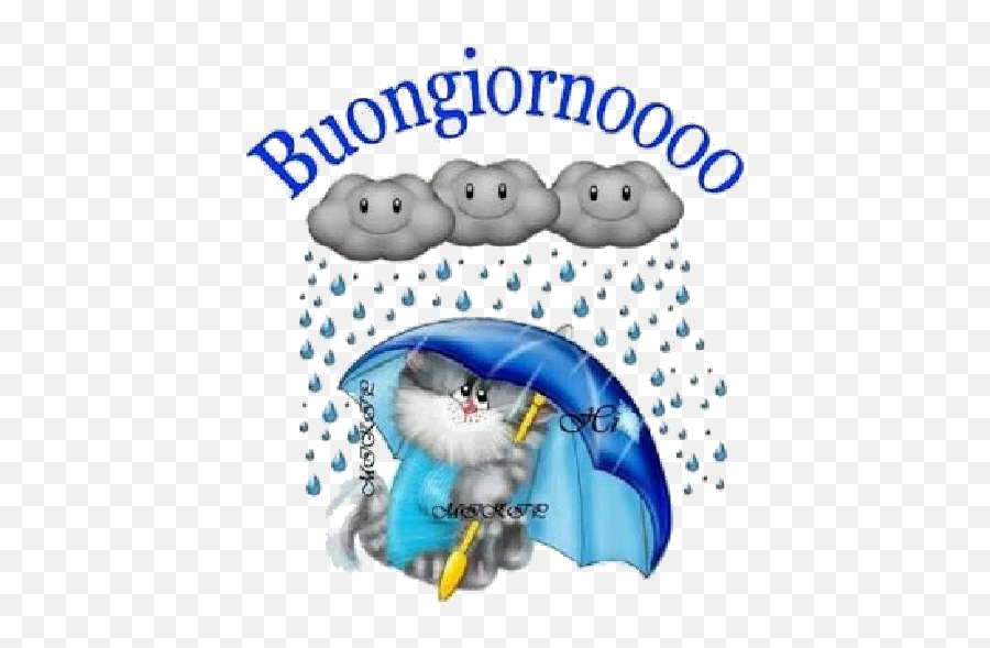 Updated Buongiorno E Buonanotte Stickers 2020 Pc - Cat With Umbrella Emoji,Emojis Anjo