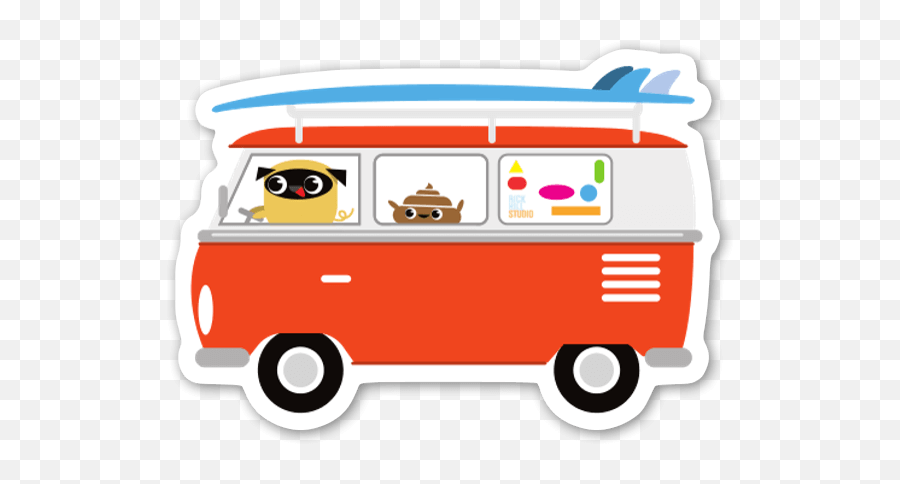 Buy Pug U0026 Poo Surfu0027s Up - Large Die Cut Stickers Stickerapp Emoji,Vw Bus Emoji