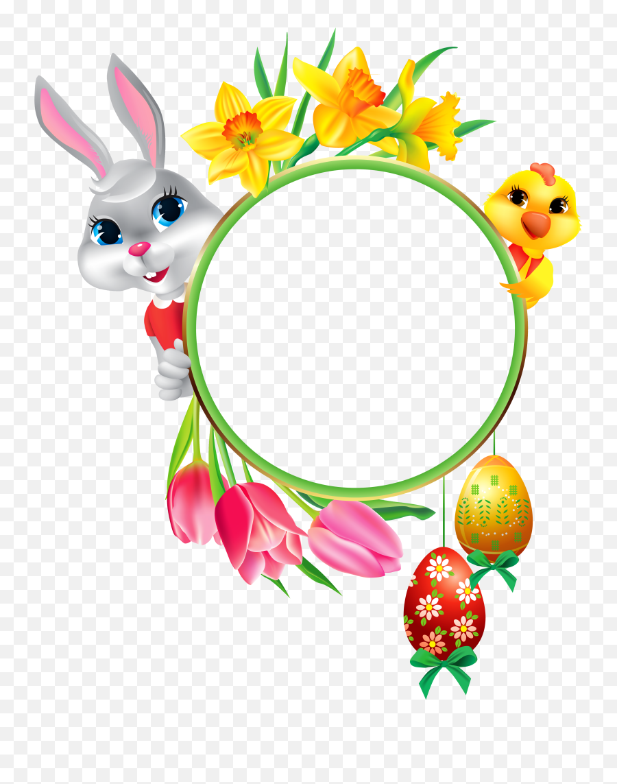 Easter Bunny Easter Egg Clip Art - Easter Bunny And Chicken Frame Clipart Easter Emoji,Bunny Girls Emoji