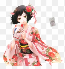 Anime Animegirl Foxmask Sticker - Japanese Anime Girl With Flowers Emoji,Mask Kimono Party Emoji