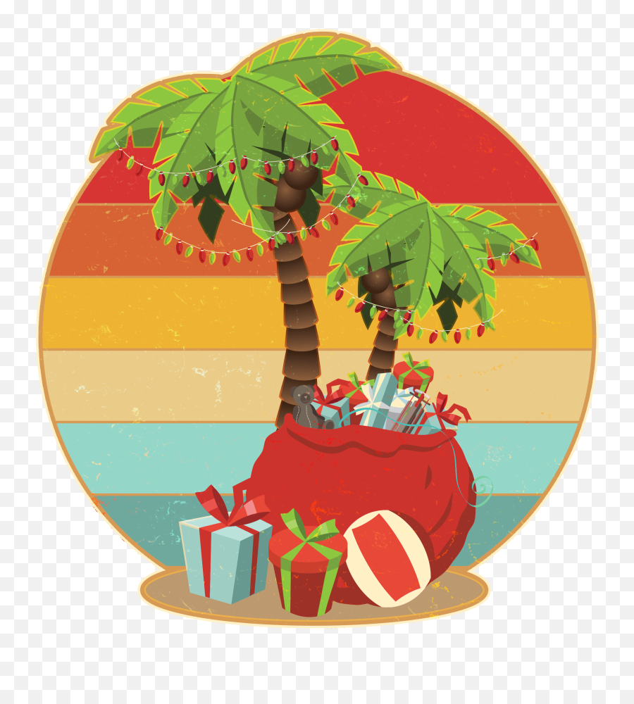 Vintage Christmas Palm Tree And Presents Christmas In July Emoji,Curvy Girl Emoji
