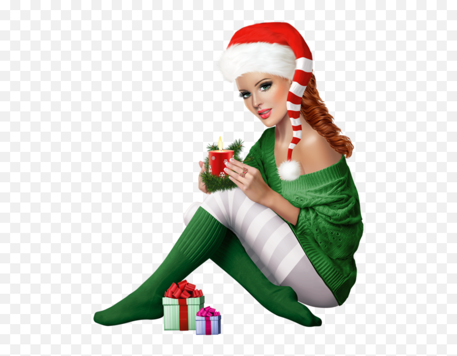 Christmas Pictures - Drawing Girl Santa Emoji,Sexy Ms. Santa With Emoticon