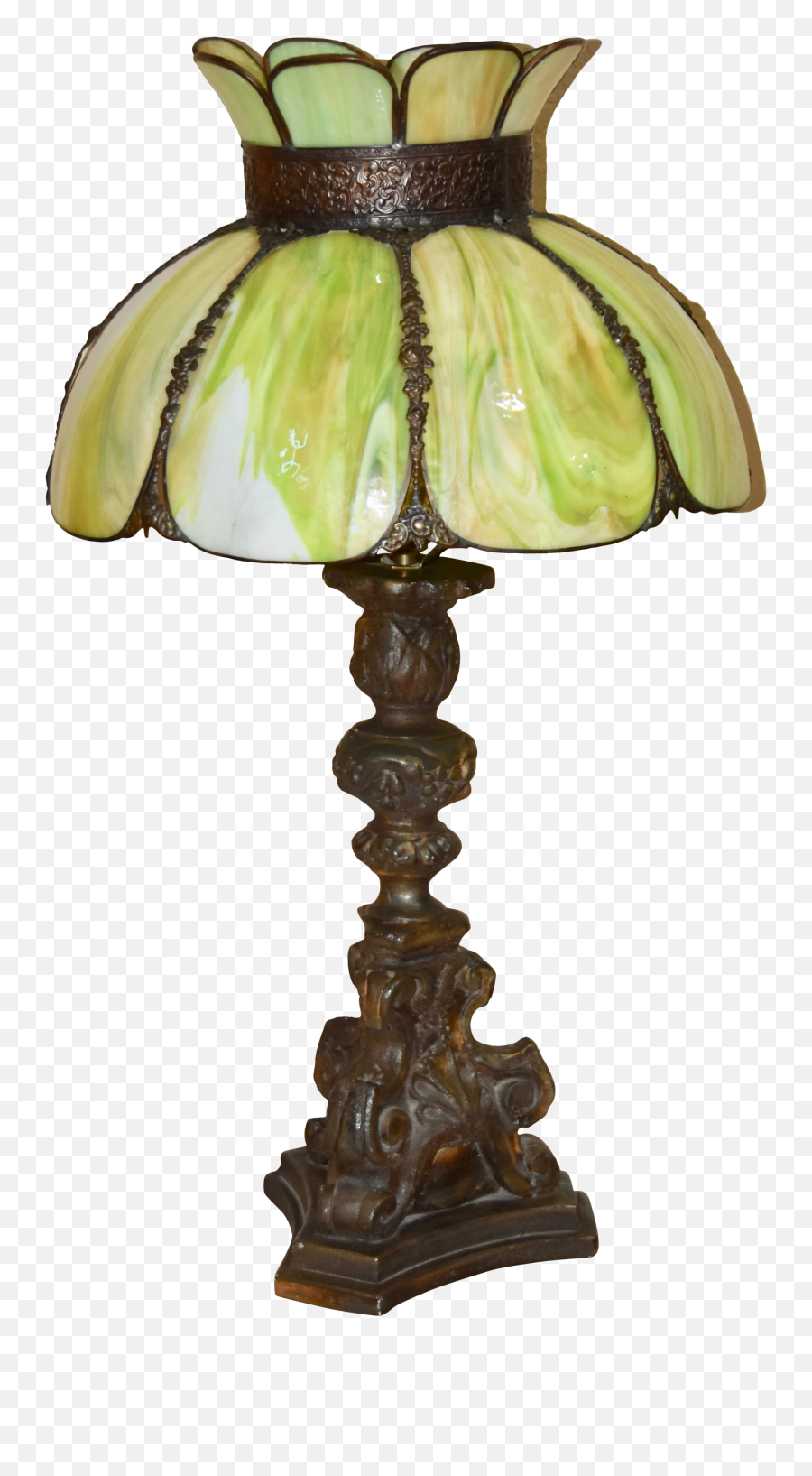 1920s Tiffany Style Slag Glass Shade U0026 Plaster Baroque Alter Candlestick Lamp Emoji,Emotion Sister Slag