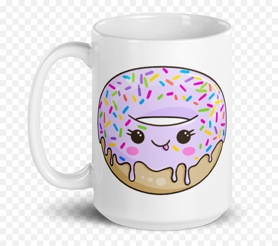 White Glossy Mug - Lilac Ring Donut Jane Gould Art Emoji,Emoticons Drinking Coffee
