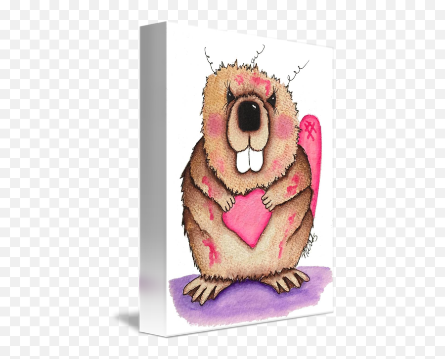 Beaver With Heart Pink By Nancy Wilds - Happy Emoji,Emotion Heart Art