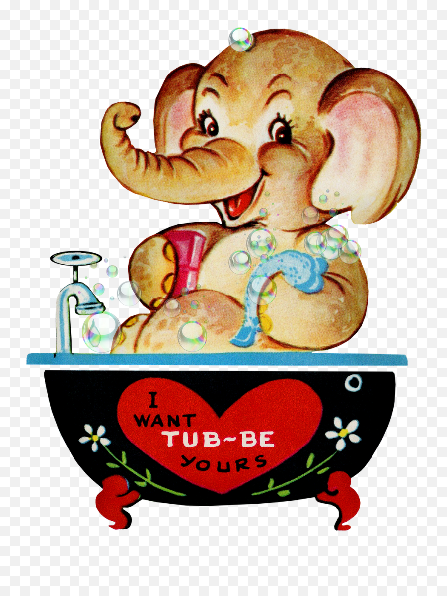 Vintage Valentine Elephant Bath - Imagenes De San Valentin Con Elefantes Emoji,Pbs Elephant Emotions