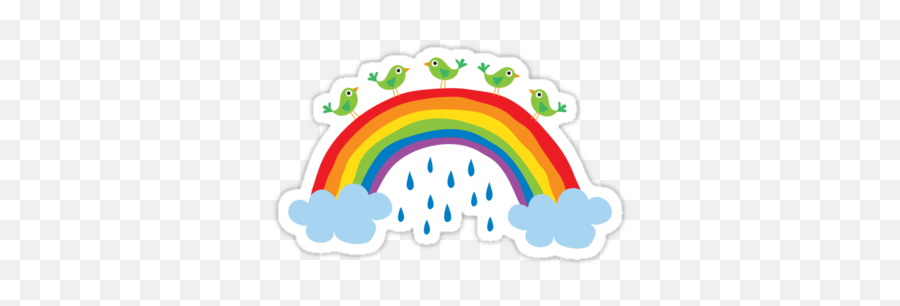 Birds Standing On A Rainbowu0027 Sticker By Mheadesign Rainbow - Rainbow Cartoon Sticker Transparent Emoji,Baby Chick Emoji Pillow