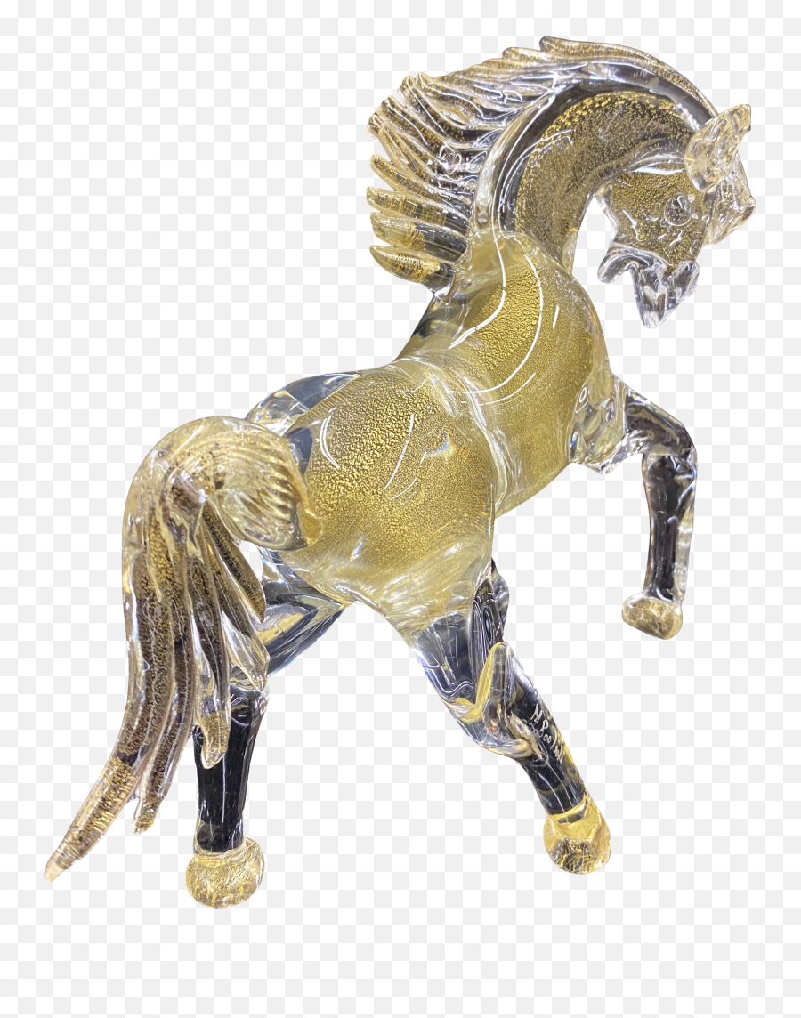 1960s Zanetti Murano Signed Hand Blown 24k Gold Glass Horse Emoji,Facebook Emoticons. Rearing Horse