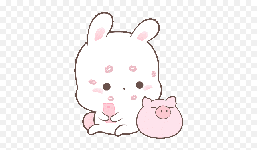 Happy Bunny 1 Sweetness Cute Love Memes Cute Cartoon - Pig And Rabbit Gif Emoji,Lady And Pig Emoji