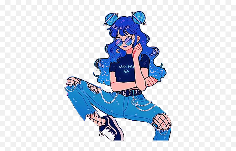 Cute Girl Drawing Cute Kawaii Drawings - Aesthetic Blue Girl Art Emoji,Girls Emoji Robe