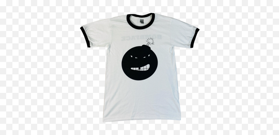 Destruction And Creation Black And White Ringer Crew Neck - Short Sleeve Emoji,Emoticon Black White