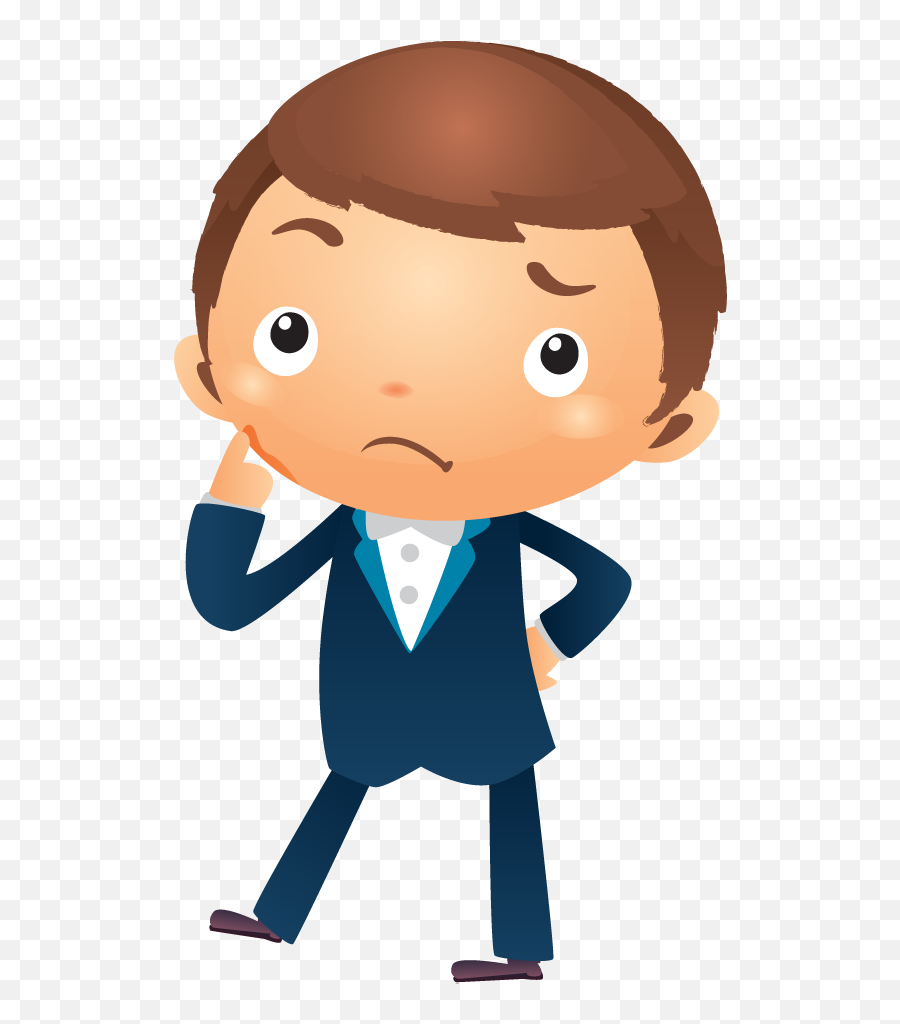 Cartoon Businessman Thinking With Hand Pointing Near - Boy Emoji,Emoji Businessman