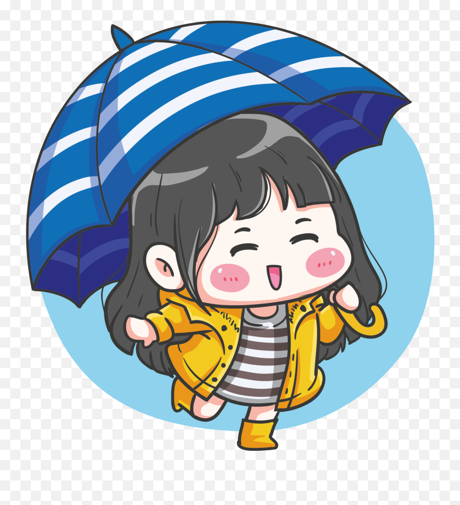 Kawaii Girl With Umbrella Illustration - Happy Emoji,Ten And Umbrella Emoji