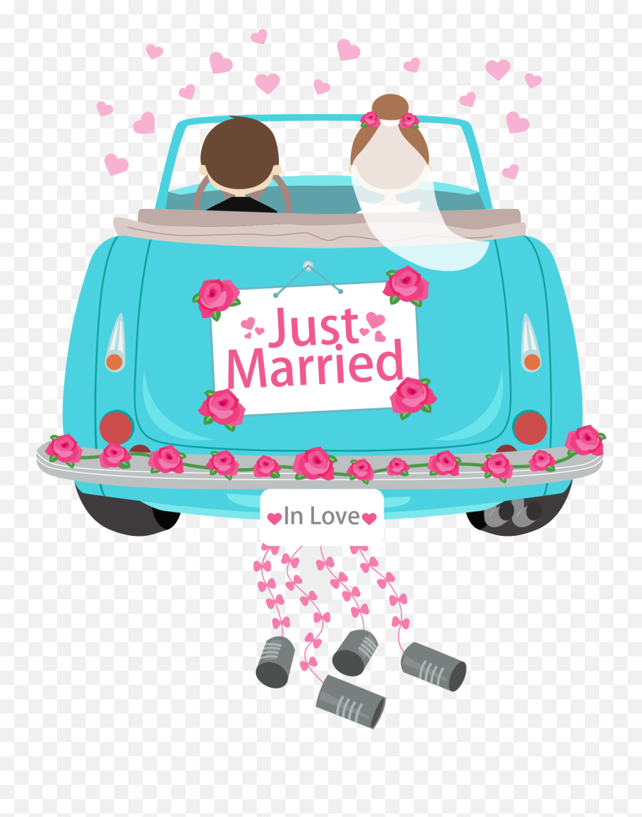 Download Car Couple Vector In Free Frame Clipart Png Free - Just Married Car Blue Emoji,Just Married Emoticon