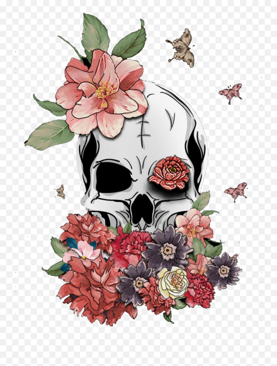 Skeleton Flowers Sticker - Flower Skull Background Emoji,Skeleton Emojis And Flower Emojis