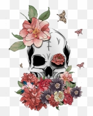 Skeleton Flowers Sticker - Flower Skull Background Emoji,Skeleton Emojis And Flower Emojis