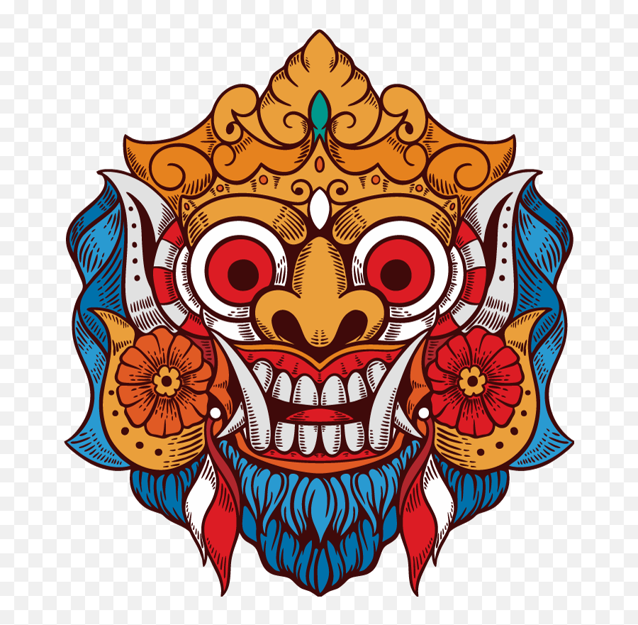 Sri Lanka Demon Mask Illustration Wall Art Decal - Happy Emoji,Laughing Emoji Mask