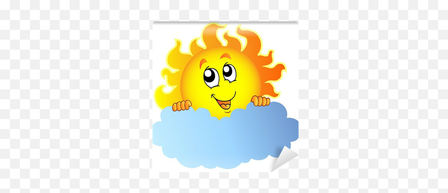 Cartoon Sun Holding Cloud Wall Mural U2022 Pixers - We Live To Change Cartoon Sun And Clouds Emoji,Cloud Emoticon