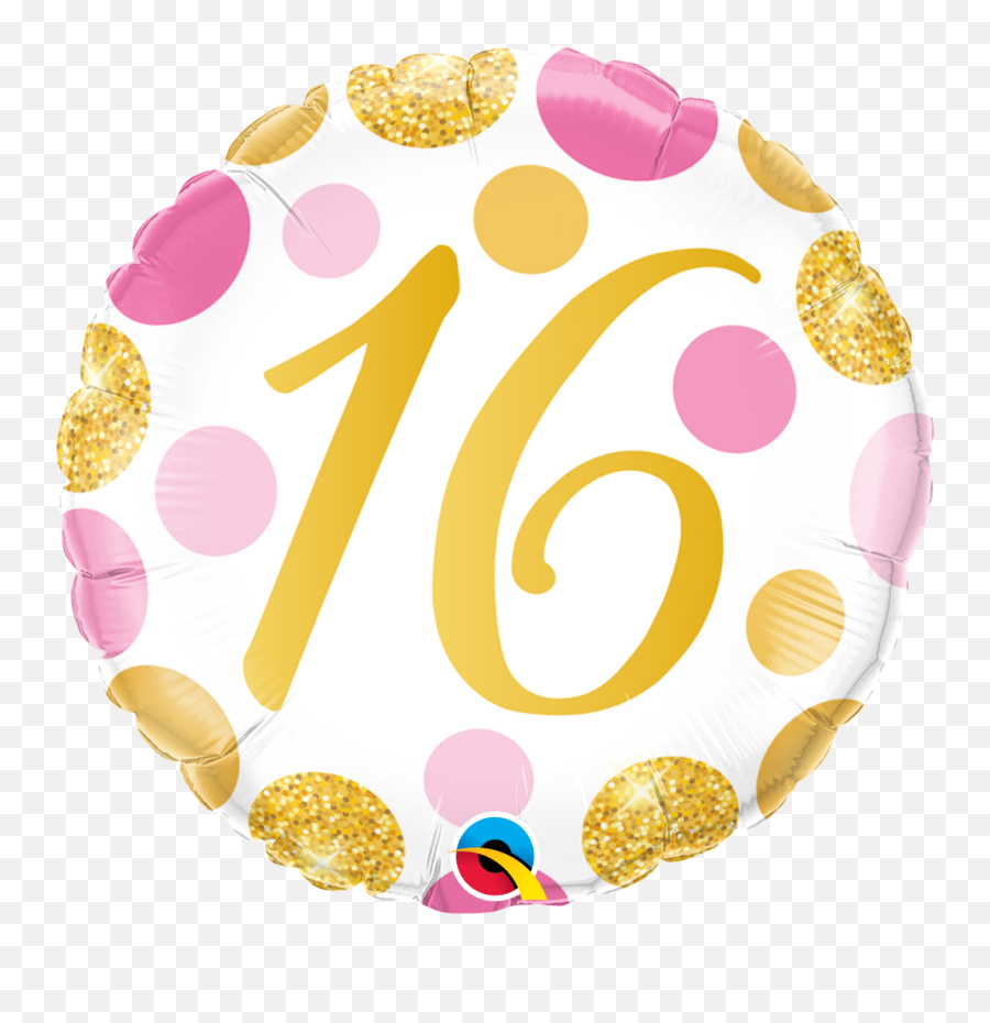 16th Pink U0026 Gold Dots Balloon - Pink Flamingo Foil Balloon Qualatex Emoji,Emoji Supersize Me