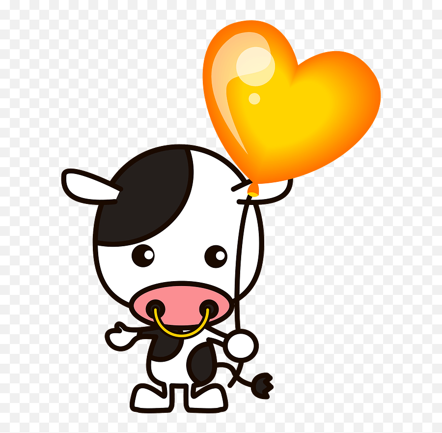 Cow Is Holding A Heart Balloon Clipart - Heart Balloon Gifs Transparent Emoji,Emoji Heart Balloons