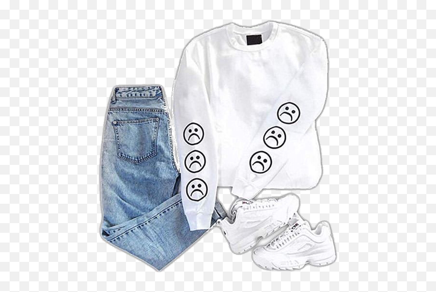 Fila Outfit Jeans Clothes White Sticker - Long Sleeve Emoji,White Emoji Outfit