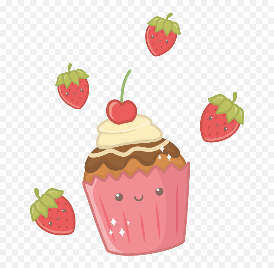 Cupcakes And Strawberries Food Wall Sticker Emoji,Emoji Cupcakes How To Decorate