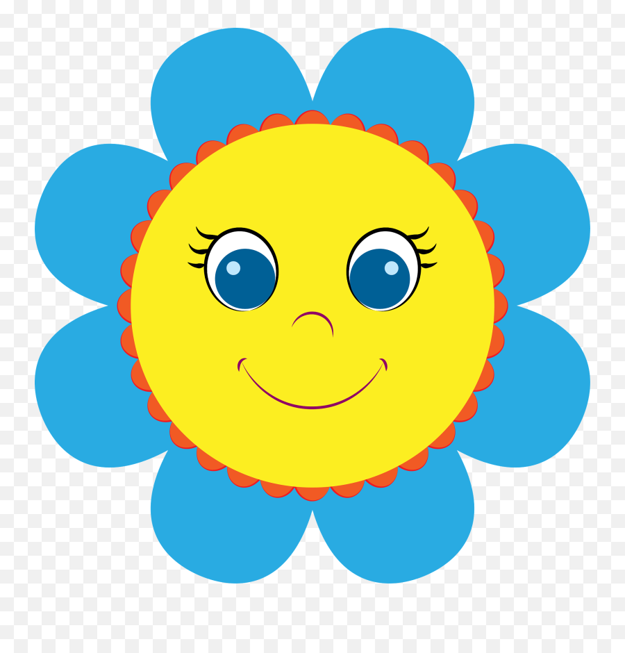 Flower Face Clipart - Blue Flower Clipart With Face Emoji,Flower Emoticon Face