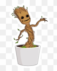 Baby Groot Plant Pot Sticker - Sticker Mania Cartoon Groot In A Pot Emoji,Oscar The Grouch Emoticon