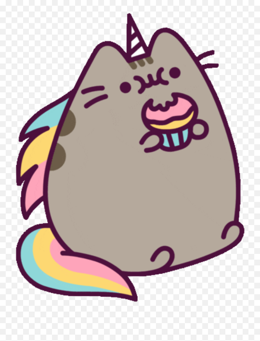 Unicorn Eating Cupcake Sticker - Rainbow Pusheen Emoji,Eating Unicorn Emoji