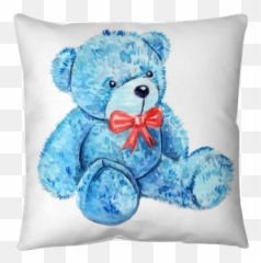 Cute Cartoon Watercolor Plush Toy Blue Bear Illustration Emoji,Emoticon Character Plush Doll Pillow